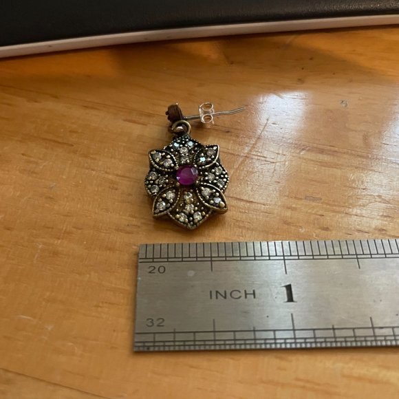 Turkish Sterling Silver Genuine Ruby Simulated White Topaz Dangle Earrings EUC - Picture 11 of 11